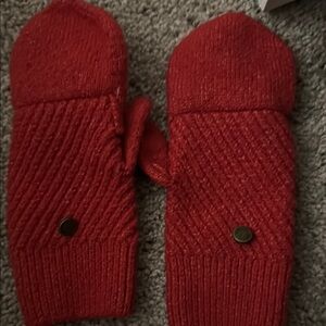 Red Knit Mittens with Button Detail